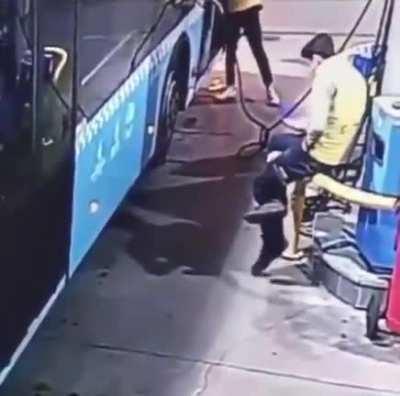 WSP for not holding onto the railing while immersed in your mobile at the gas station!