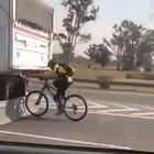 This guy going at 80 kmh (50 mph) With his bike using drafting