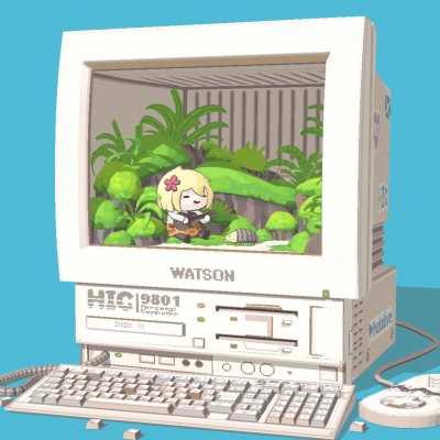 Smol Ame serenading an isopod in an upcycled terrarium (OC)[Blender3D]