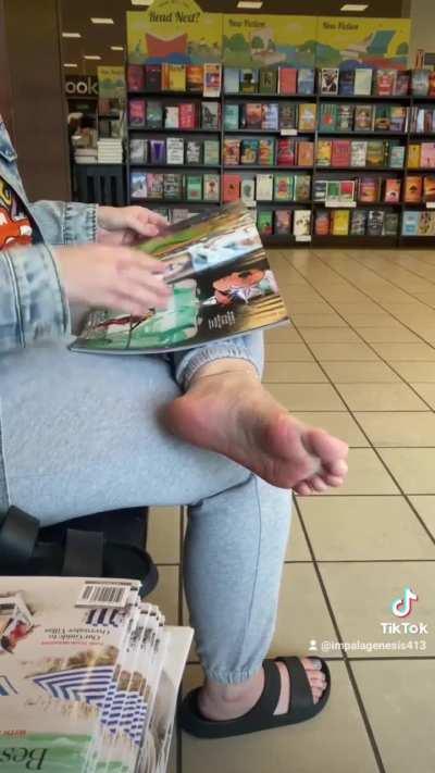 Exposing my soles in the book store 