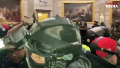 Capitol Police is trying to retake the Capitol Building, several fights has broken out inside. More Trump supporters are still trying to pour in through several entries.