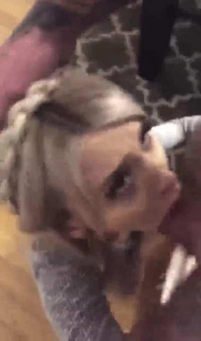 Blonde Slut Struggling to deepthroat cock choking and gagging