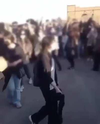 Protestors in Qazvin, Iran dancing with headscarves in the air. Protests were very intense today and the security forces are overwhelmed.