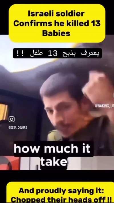 Israeli soldier openly boasting about cutting babies heads in Gaza 