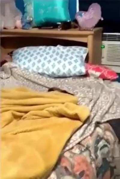 He tucks himself in when he's ready for bed