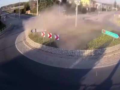 Powerful departure from the road