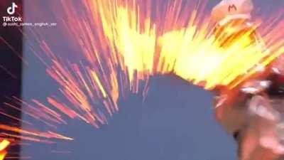 Smacking molten iron with a shovel