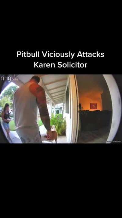 Karen gets viciously attacked by pitbull