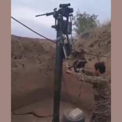 Karabakh. Self-made remote-controlled turret with a PKT machine gun for firing from behind a shelter produced by the Armed Forces of the NKR (Armenia)