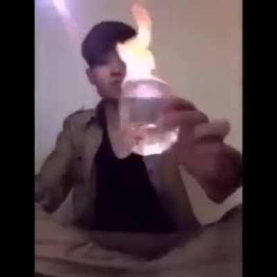 Smoking with burning alcohol