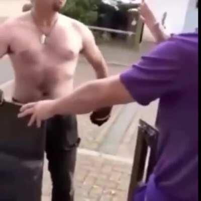 Tough guy harasses dad and his family and wins knockout