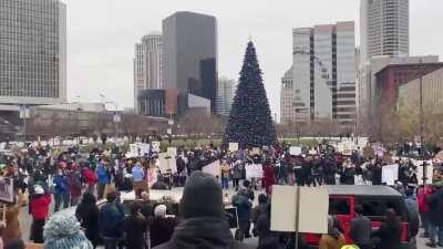 “No Hawley, no KKK, no fascist USA”- protesters in St. Louis demanding resignation of Sen. Josh Hawley, who led efforts to contest election results and encouraged Trump supporters prior to Capitol siege
