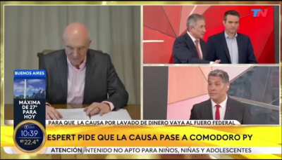 TN. Adrian Ventura solo quiere hablar de Espert, y dice que las múltiples causas de Taiana y Grabois no son importantes.
