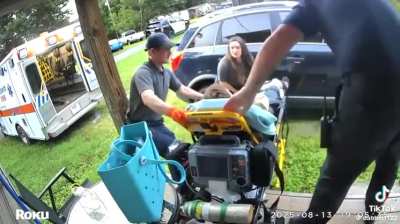 Poorly trained EMS crew attempt to remove patient from home while on the stetcher