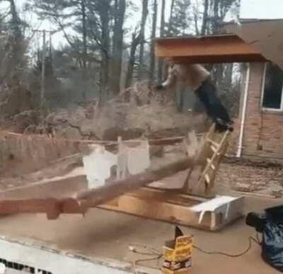 Trying to cut a rope without any safety measures