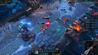 Blitz lands an insane hook of Aatrox to secure the shutdown.