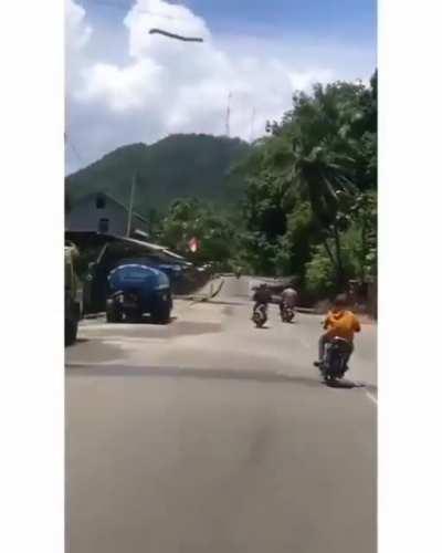 Idiot on a scooter got his prize.