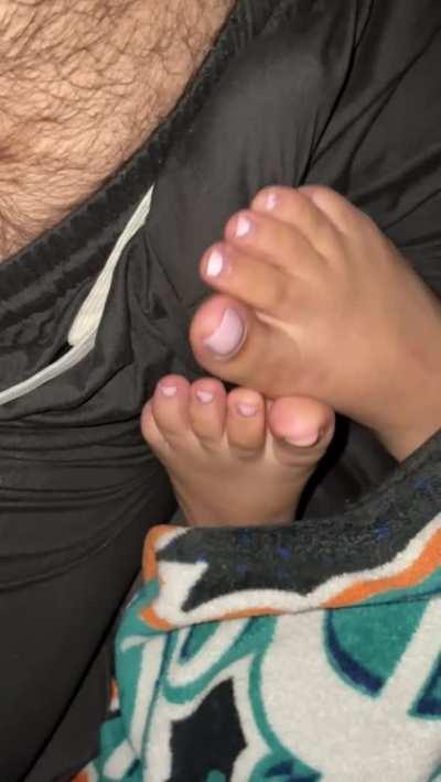 Latina wifey teasing my cock with her sexy feet