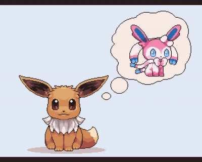 Eevee seems to be thinking about her future. What kind of future does your Eevee have in mind? Take a screenshot and find out! (By @midori_box on Twitter/X)