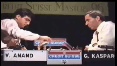 Former chess world champion Garry Kasparov blunders against opponent Viswanathan Anand