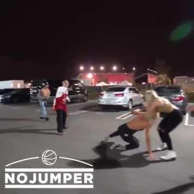 Starting a fight with the shorter guys while wearing high heels