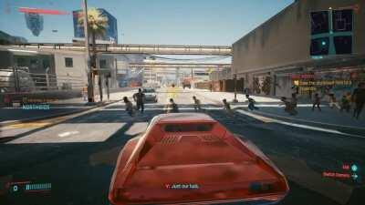 Fun Fact: Cyberpunk force-stops you from murdering innocent children. (I wasn't looking at my game, and I just held the acceleration)