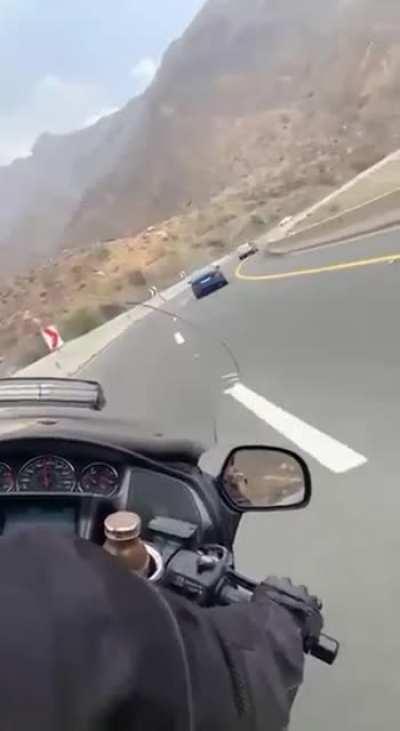 HMFT after I drive my car off a cliff because I’m racing a motorcycle