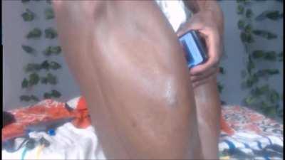 Horny ebony man can end lives with his powerful rock hard thick legs.