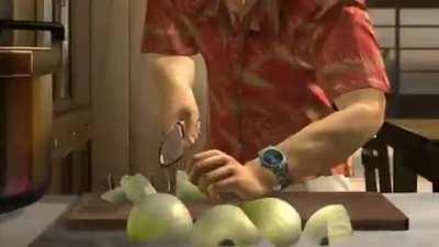 Kiryu making some curry