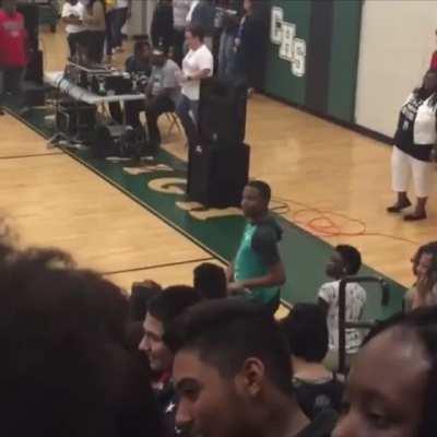 Death drop freakout at the pep rally