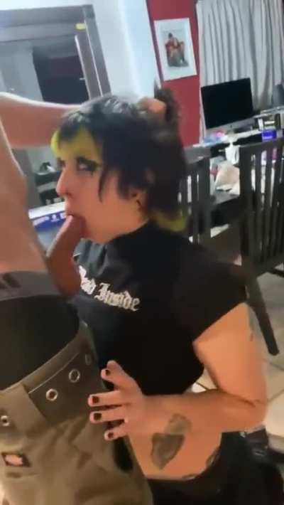 goth slut loves being on her knees