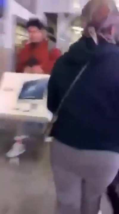 Looter steals an iMac. Is jumped by two other looters who jump him and attempt to steal the iMac. During the commotion a fourth looter grabs the iMac and makes a run for it