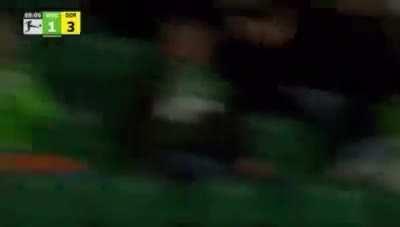 Wolfsburg fan reaction after Haaland does the pointing celebration towards him