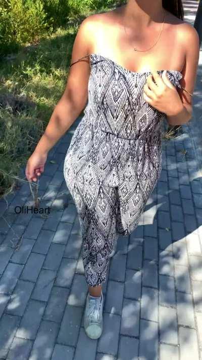 Sneaking my tits out while going for a walk outside!
