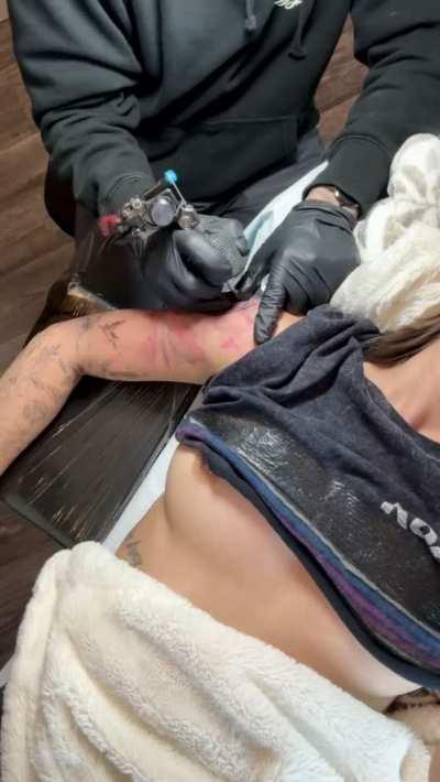 Dared to nip slip while getting a tattoo! [f]