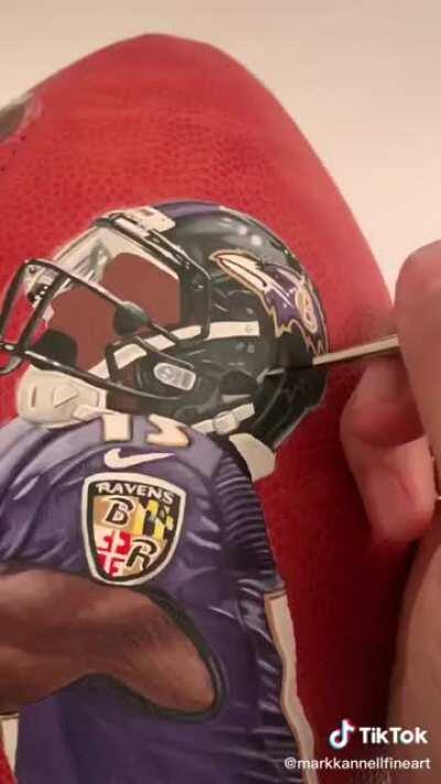 This guy painted Brown catching a football... on a football! Follow his TikTok - markkannellfineart