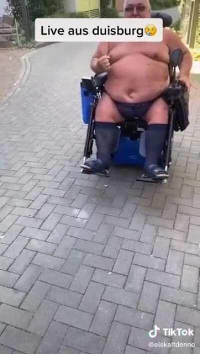 Fat german nazi in a wheelchair Freak Out
