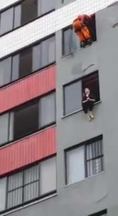 Fireman saves a suicidal person, via kick to the face!