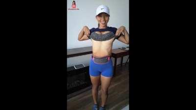 Who's into busty fit gym girl dropping her boobies before her morning run ?