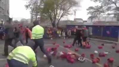 In Vladivostok, Russia, this is how striking dock workers greeted the port's new CEO