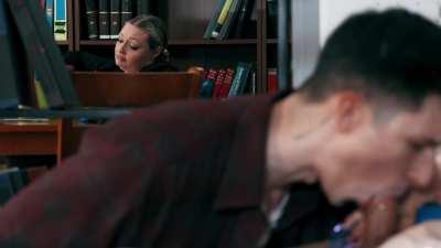 Horny librarian has exactly the book he is looking for