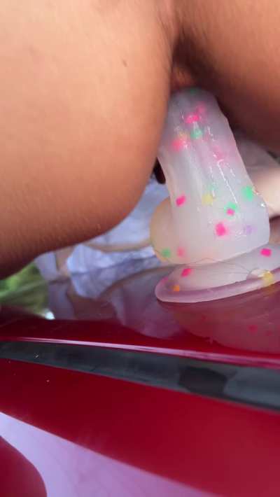 The slut enjoys masturbating in public