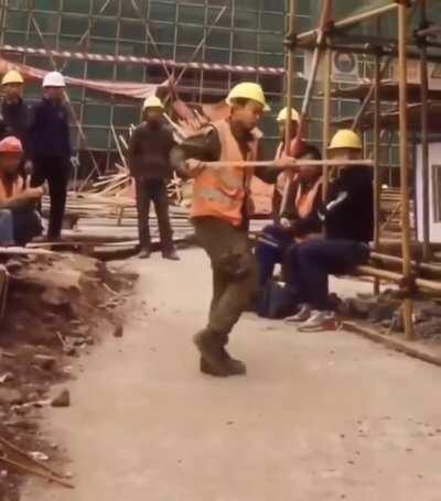 Construction worker getting his Michael Jackson on.
