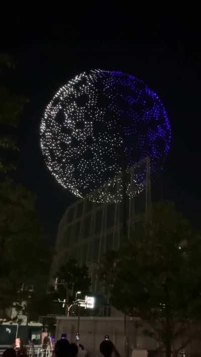Drones above the Olympic stadium in Tokyo