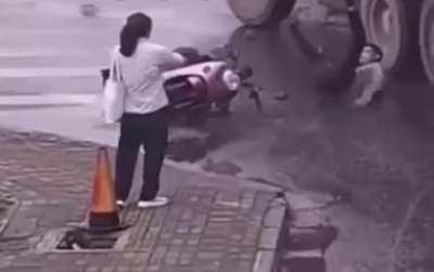 The truck almost got him.