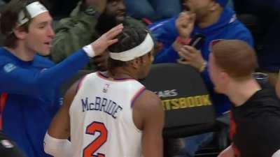 [Highlight] 6'2'' Miles McBride with a sick putback slam over Mike Muscala and Bilal Coulibaly at the end of the 1st quarter, and the Wizards' crowd start booing soon after! (with a replay)