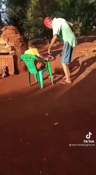 Nothing can stop him from playing soccer! This is Marcelo a kid from Paraguay who is paralyzed from the legs down but still finds a way to play with his grandfather.