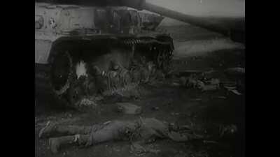 A large group of German tanks knocked out by Soviet artillery in the Warsaw area, 1944.