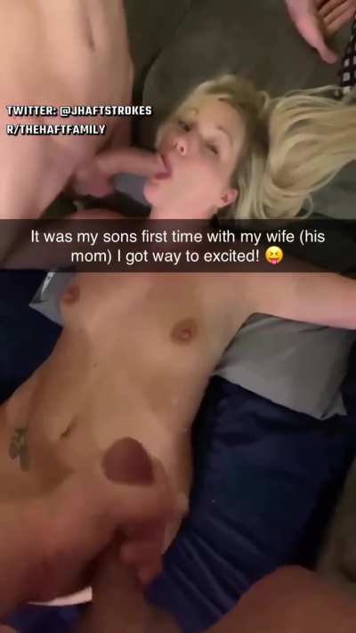 Dad busts quick, while getting cocked by his wife and virgin son
