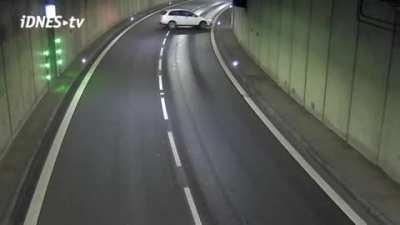Drunk driver rolls over in a tunnel
